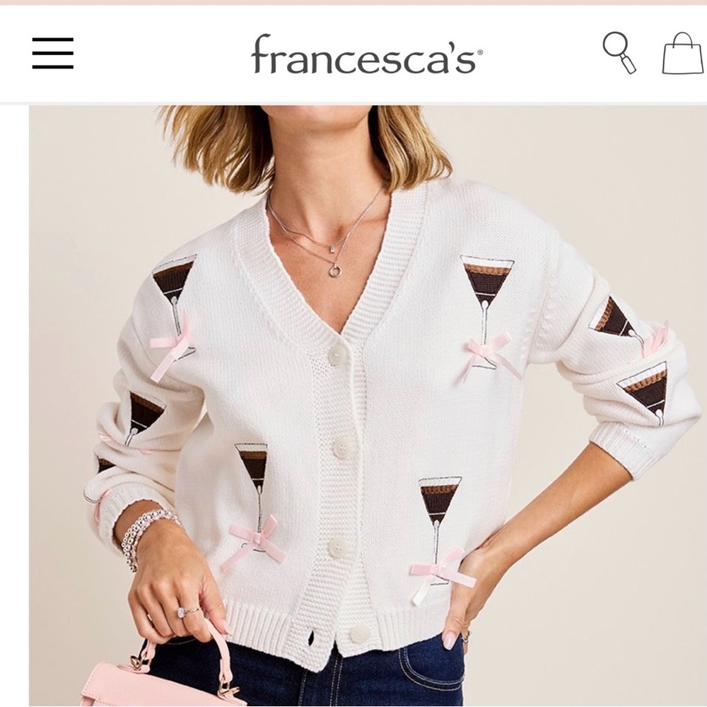 Francesca's Collections Cream Cardigan with Pink and Brown Details